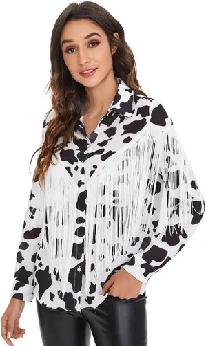 Vista 3 de Verdusa - Blusa de manga larga con ribete de flecos abotonada para mujer