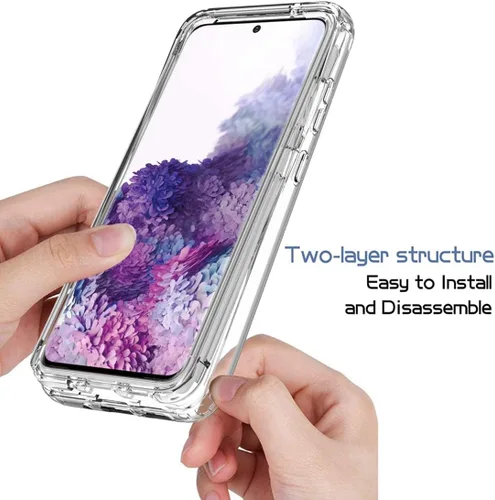 Vista 4 de Funda para Samsung Galaxy S20 5G, transparente, protección de cuerpo completo, protector de pantalla de vidrio templado, parachoques híbrido a