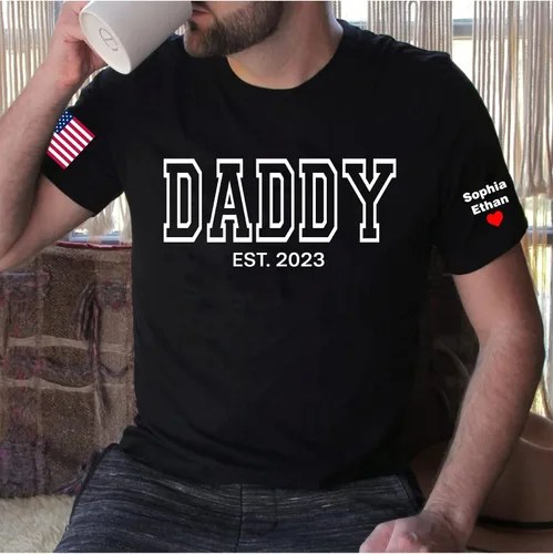 Vista 5 de NAZENTI Personalize Grandpa USA - Camisa de bandera de papá de Estados Unidos - Camisa personalizada con manga con nombre para niño, camisa de papá