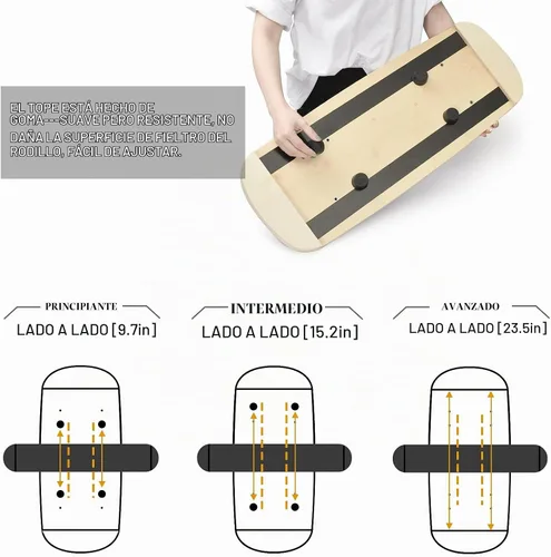 Vista 2 de Tabla de equilibrio con tapones ajustables de madera - 3 opciones de distancia diferentes - Equipo de ejercicio de equilibrio para trabajo