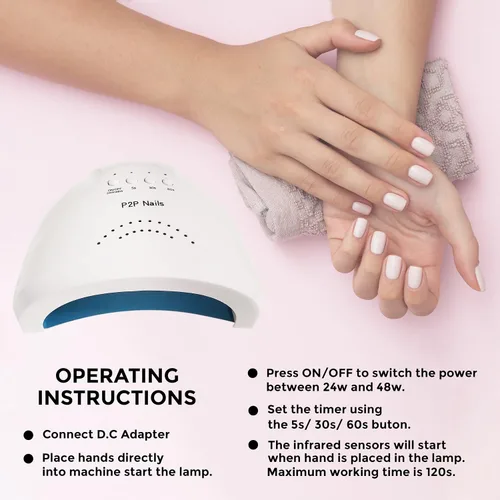 Vista 5 de P2P Nails Lámpara de uñas UV/LED – Luz de uñas para esmalte de uñas de secado rápido – Secador de uñas estilo salón para mujeres elegantes – Lámpara