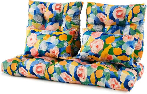 Vista 2 de ARTPLAN Juego de 5 cojines de mimbre para patio de 44 x 19 pulgadas, lazos Floral de verano