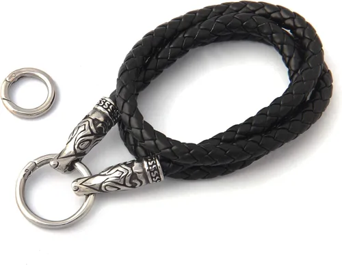 Vista 3 de BAVIPOWER Collar de cuero con cabeza de lobo vikingo para hombres y mujeres con 2 cierres diferentes, solo cadena de acero inoxidable 316L, joyería