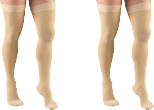 Vista 15 de Truform - Calcetines de compresión 30-40 mmHg para hombres y mujeres, altura hasta el muslo, punta con puntos, punta cerrada, beige, talla S