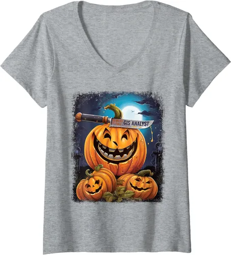 Vista 7 de GIS Analyst Funny Halloween Fun Pun Spooky V-Neck T-Shirt