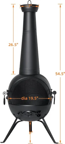 Vista 7 de SINGLYFIRE Chiminea Chiminea - Chimenea para exteriores para patio o patio trasero, hoguera de madera con cubierta de chimenea sin óxido, hierro