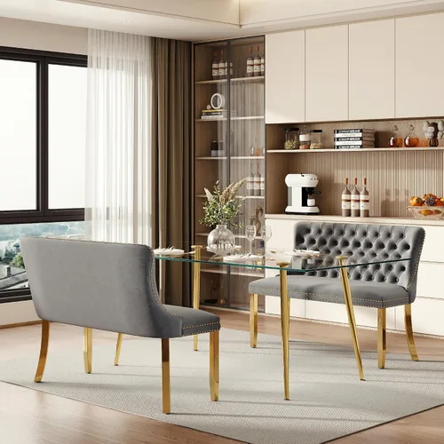 Vista 79 de Baysitone Juego de mesa de comedor de cristal de 51 pulgadas para 4, juego de 5 piezas de comedor moderno, mesa de cocina rectangular de vidrio