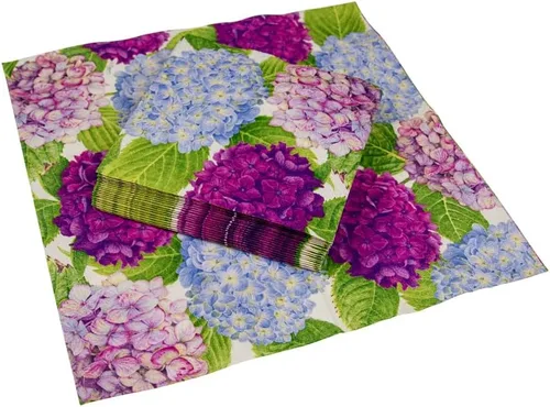 Vista 7 de Caspari Servilletas de cóctel de papel Hydrangea Garden en color azul - 2 paquetes de 20