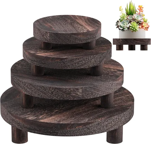 Vista 10 de 3 Piezas Soporte de Madera para Plantas Interior Exterior, Elevador Redondo de Madera para Decoración 6/8/10" Taburete de Madera Soporte