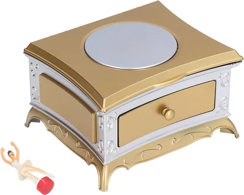 Vista 7 de Caja de joyería de música bailarina, caja de joyería musical, pequeña caja de joyería con tema de bailarina giratoria, color blanco plateado