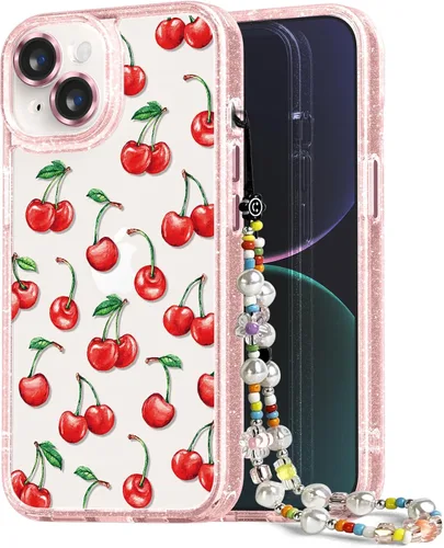 Vista 142 de Compatible para iPhone 13 Funda Bonita Estética - Funda para Teléfono Rosa con Purpurina con Protector de Cámara - Diseño de Cubierta