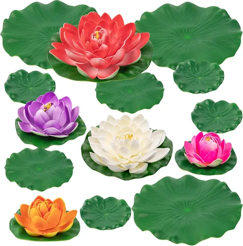 Vista 7 de 14 almohadillas de lirio artificial y flor de loto artificial