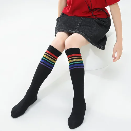 Vista 5 de TOCONFFON Calcetines de tubo hasta la rodilla para niños, niñas y adolescentes, calcetines deportivos de algodón para la escuela de fútbol, uniforme