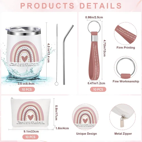 Vista 2 de Bokon Juego de 30 regalos de agradecimiento a los empleados de 12 onzas con texto en inglés "May You Be Proud" Sign Stainless Steel Tumbler Rainbow