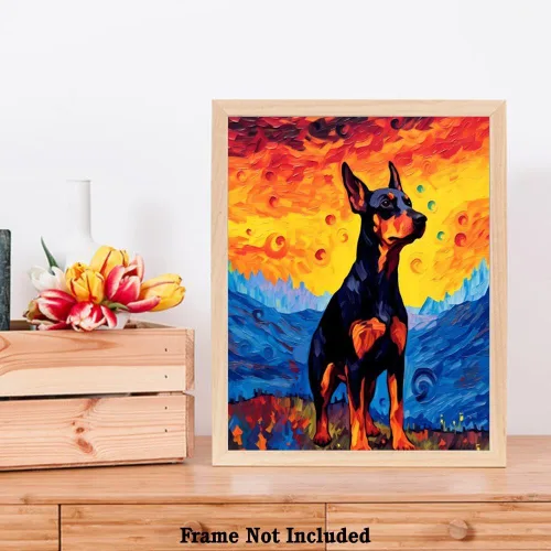 Vista 7 de Bestbuddy Pet 8 x 10 sin marco noche estrellada doberman pinscher perro mascota familia animal amigo paz pintura al óleo impresión arte impresión