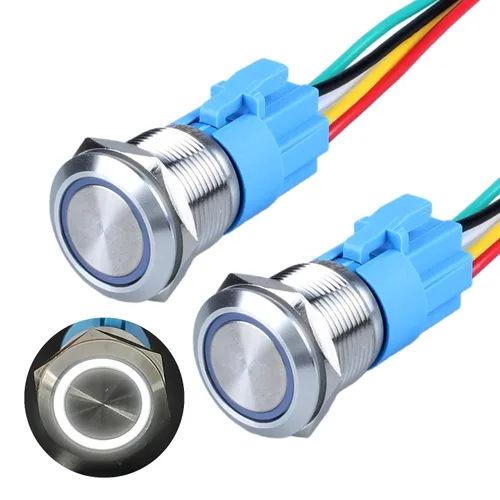 Vista 18 de 2 interruptores de botón de bloqueo de 0.748 in de 12 V-24 V, anillo de CC LED 1NO 1NC impermeable botón de metal negro encendido apagado