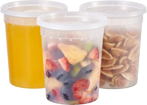 Vista 9 de [Juego de 48 a 8 onzas] Recipientes de plástico para almacenamiento de alimentos con tapas, desechables y transparentes, pequeños tarros Togo