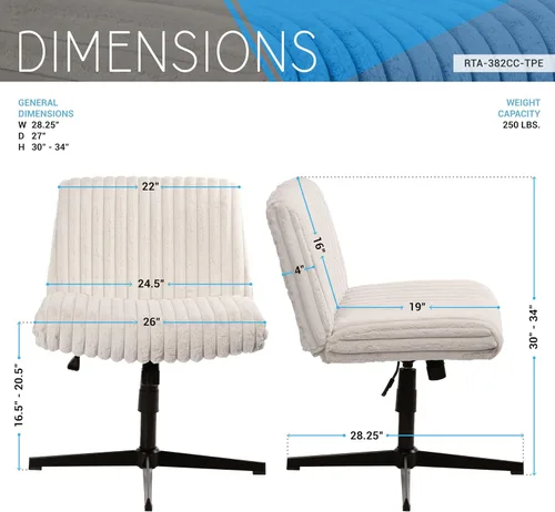 Vista 3 de Silla cruzada sin brazos, silla de escritorio de oficina extra ancha sin ruedas, asiento acolchado extra grande de 26 pulgadas para sentarse