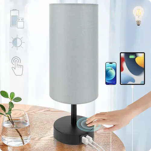 Vista 8 de Lámpara de escritorio Yarra-Decor con puerto USB, lámpara de mesa con control táctil de 3 niveles de brillo, lámpara de mesita redonda con pantalla