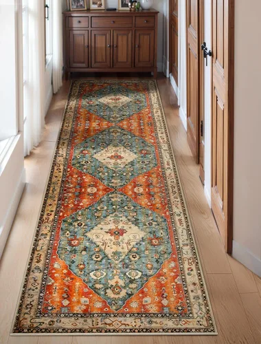 Vista 270 de SERISSA - Tapetes florales vintage, antideslizante, lavable, pequeño, ultrasuave, bohemio, de pelo bajo, para entrada, interiores, habitación