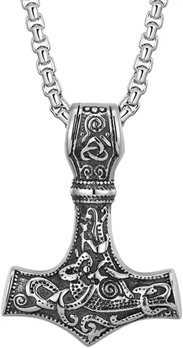 Vista 6 de Collar de martillo de Thor vikingo, collar con colgante de amuleto nórdico Mjolnir, joyería de símbolo pagano celta Oro