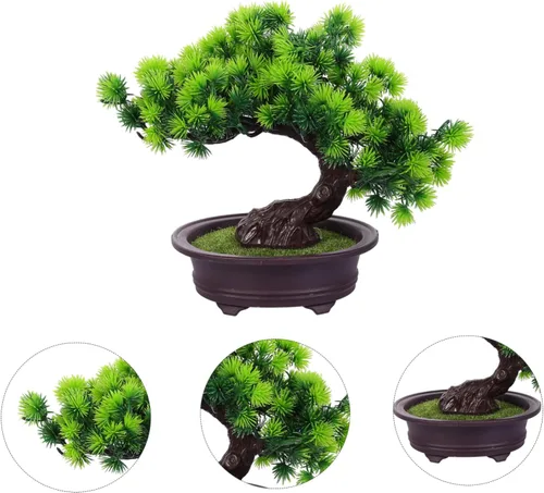 Vista 7 de NOLITOY Decoración de pino en maceta, plantas de plástico para exteriores, decoración de mesa al aire libre, decoración de oficina pequeña, árbol