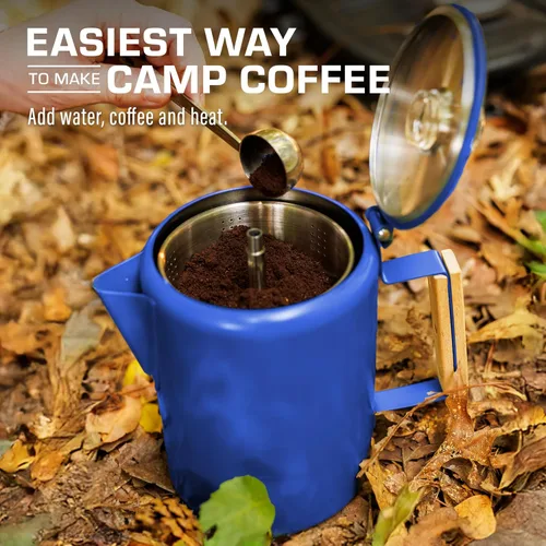 Vista 5 de COLETTI Bozeman Blue Percolator Cafetera — Cafeteras de Camping — La Percoladora Favorita para Camping — SIN Aluminio o Plástico [9 tazas, Azul]