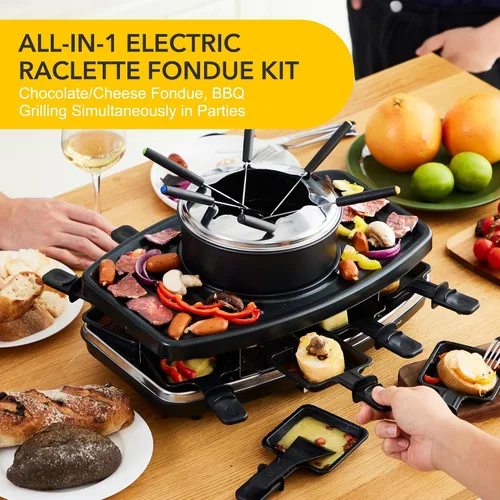 Vista 12 de Parrilla eléctrica de Raclette con el pote de la fondue, parrilla de mesa