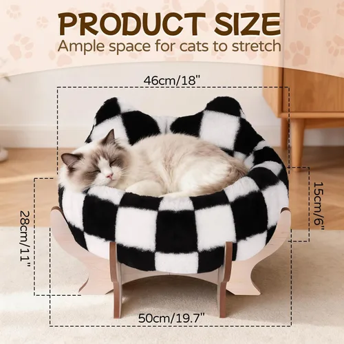 Vista 2 de Cama elevada para gatos de interior, sofá cama para mascotas con cojín esponjoso extraíble, soporte de madera, sofá elevado para gatos de 18 x 11