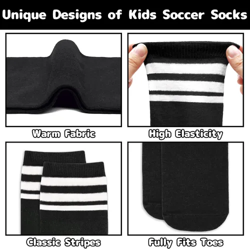 Vista 4 de Olreco Paquete de 4 calcetines de fútbol para niños, calcetines de fútbol para jóvenes, calcetines de fútbol para niños y niñas, calcetines