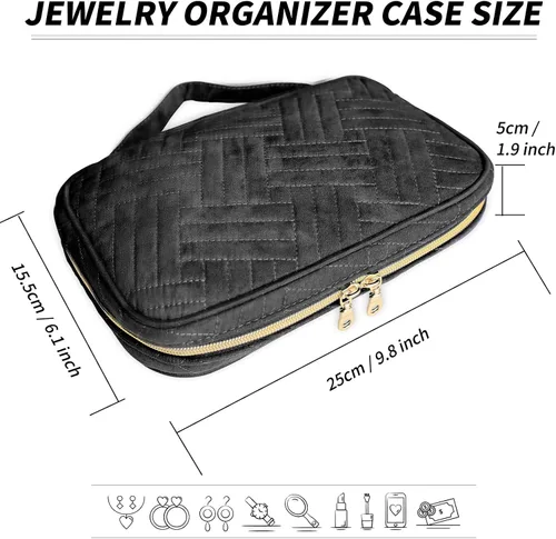 Vista 7 de RICHIE Estuche organizador de joyas de viaje, rollos de joyería, bolsa de almacenamiento, bolsa con cremallera, artículos esenciales de viaje
