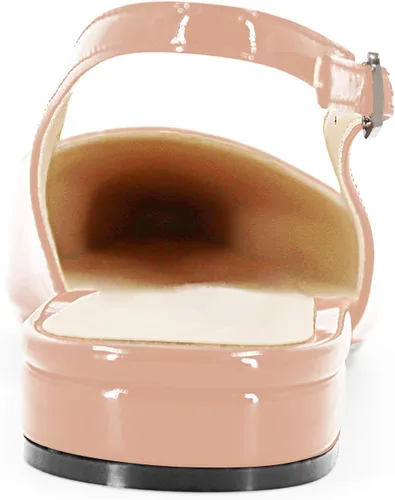 Vista 5 de MODENCOCO Zapatos planos de ballet con correa de tobillo y hebilla de patente pequeña cuadrada para mujer