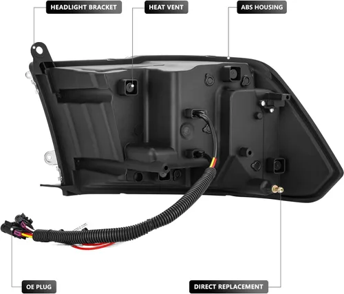 Vista 3 de DNA MOTORING Par de faros LED compatibles con Ram 1500 2500 3500 13-18, luces de proyector de haz alto y doble bajo, LED Switchback, cromado