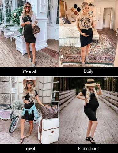 Vista 2 de Peauty - Vestido bodycon de maternidad, con los costados fruncidos, de manga corta y 34, para uso diario y baby shower