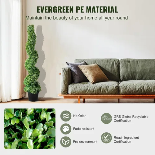Vista 3 de VEVOR Árboles topiarios artificiales en espiral de boj, 4 pies de alto (2 piezas) planta sintética para exteriores, planta falsa verde para todo