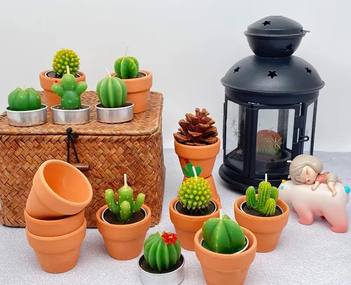 Vista 2 de 12 piezas de velas Cactus Candelita para ducha nupcial, regalos de fiesta mexicana boho, velas suculentas en miniatura, candelita para baby shower