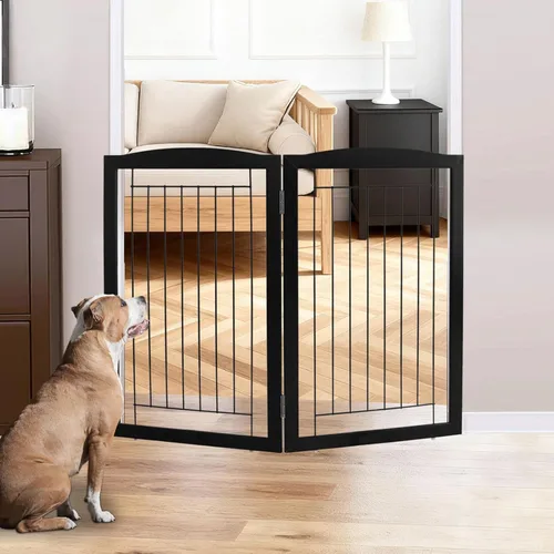 Vista 19 de ZJSF Puerta plegable independiente para perros para casa, puerta de madera extra ancha para cachorros, escaleras, puertas para mascotas, valla alta