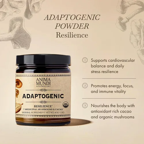 Vista 2 de Anima Mundi Apothecary Suplemento orgánico de hongos – hongos adaptogénicos + cacao – Polvo estimulante con melena de león orgánica, shiitake, chaga