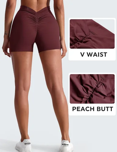 Vista 2 de VOYJOY Pantalones cortos con espalda cruzada en V, sin costuras, para entrenamiento, cintura alta, a prueba de sentadillas, pantalones cortos