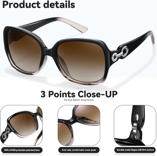 Vista 4 de JASPIN Sunglasses Womens Oversized Polarized Sunglasses - Trendy Square Retro Sun Glasses Big Shades UV400 Protection