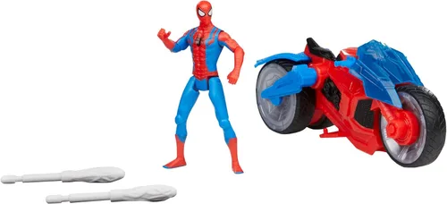 Vista 4 de Marvel Spider-Man Web Blast Cycle, figura de acción de 4 pulgadas con vehículo y 2 proyectiles web, juego de juguetes para niños a partir de 4 años