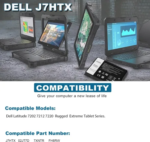 Vista 3 de 34Wh J7HTX - Batería de repuesto para laptop Dell Latitude 7202 7212 7220 Rugged Extreme Tablet T03H T03H002 T03H T03H003 Series 02JT7D 2JT7D J82G5