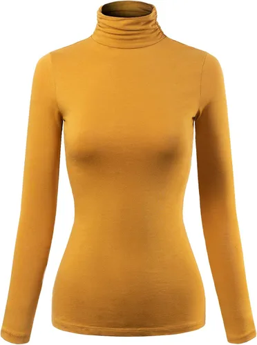 Vista 11 de MixMatchy Camiseta básica de manga larga con cuello alto y corte ajustado para mujer Negro