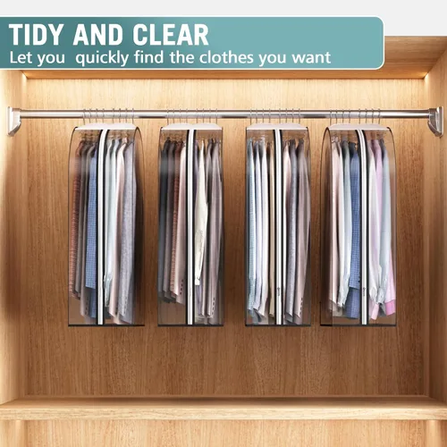 Vista 6 de Liuoud Bolsa Transparente para Colgar Ropa de 10" con Fuelle, Bolsas para Trajes de 32" para Almacenamiento de Closet Abierto, Cubierta de Ropa