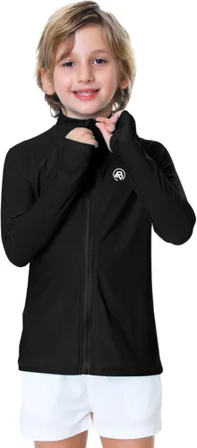 Vista 5 de AOBUTE Camiseta unisex con cremallera para niños, protección UV UPF 50+, con agujero para el pulgar, de 3 a 12 años