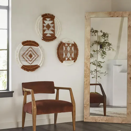 Vista 9 de Flber Macramé para colgar en la pared, 3 piezas, macramé, decoración de pared de macramé, arte de pared redondo, hecho a mano, bohemio