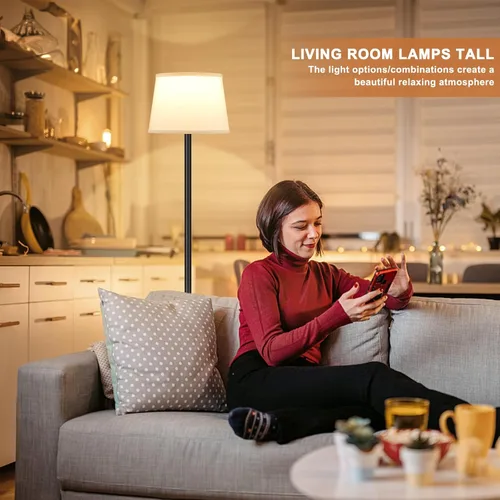 Vista 6 de Raexpectis Lámparas de pie para sala de estar, lámpara de pie de 3 temperaturas de color con pantalla blanca, lámpara de pie moderna con bombillas