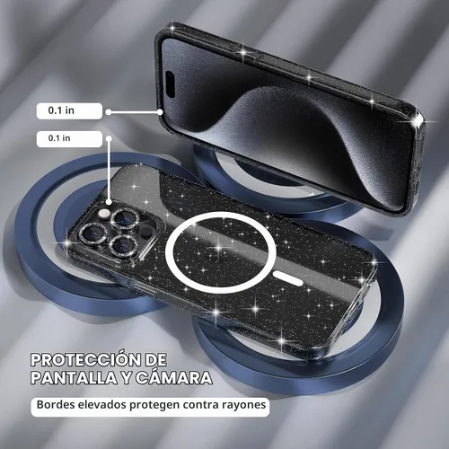 Vista 4 de Choiche Funda para iPhone 15 Pro Max compatible con MagSafe, color negro Purpurina negra