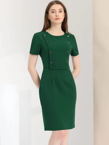 Vista 2 de Allegra K Vestido tubo de manga corta para mujer, vestido de tubo ajustado casual de negocios
