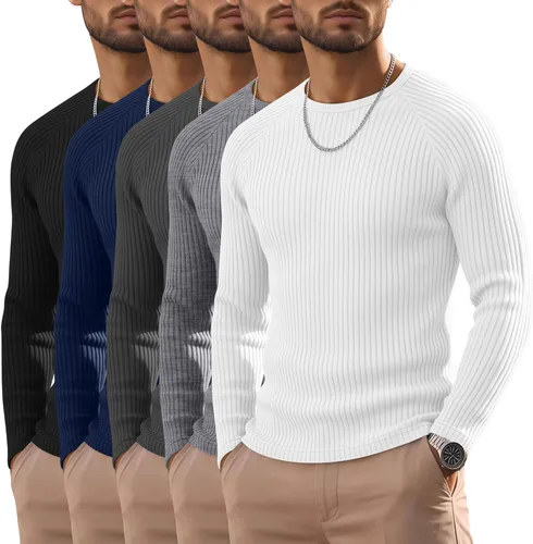 Vista 13 de Oakgarden Paquete de 5 camisas térmicas acanaladas de manga larga para Colores básicos